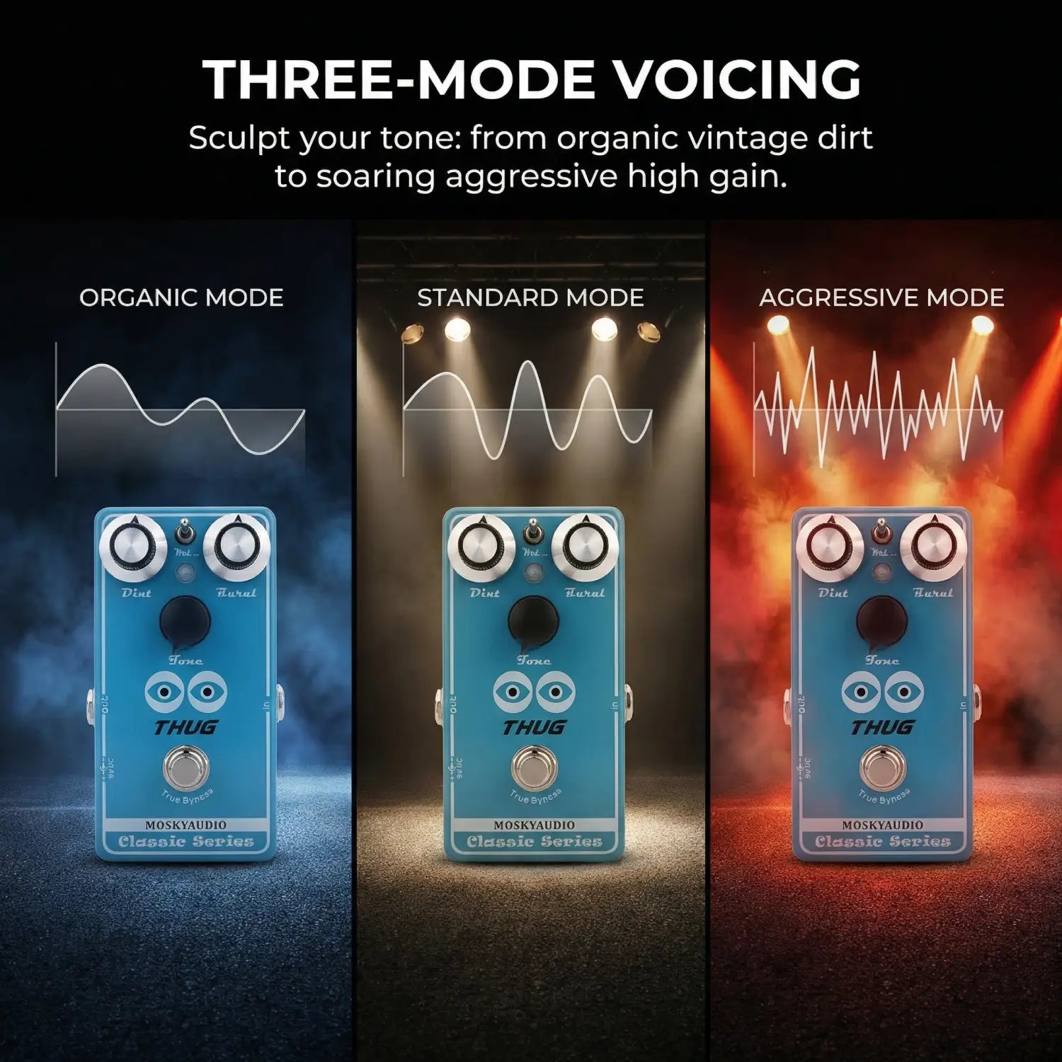 Mosky THUG High Gain Classic Distortion Pedal with 3 Tone Modes Distortion Level & Tone Adjustment True Bypass Guitar Pedal