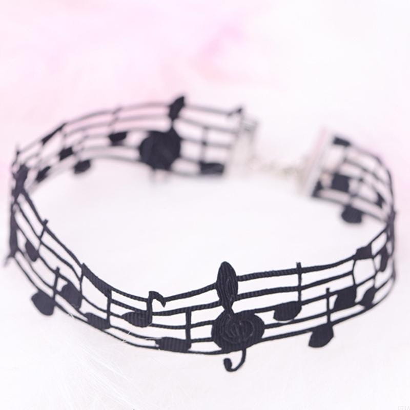 Unique Black Short Necklace Music Theme Neck Jewelry Alloy Necklace Suitable for Music Enthusiasts and Trendsetters C71A