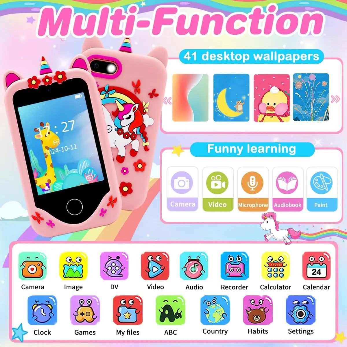 Kids Smart Phone for Girls Boys Kids Cell Phone Toys Dual Camera Music Player 17 Games Toddler Learning Phone For Birthday Gifts