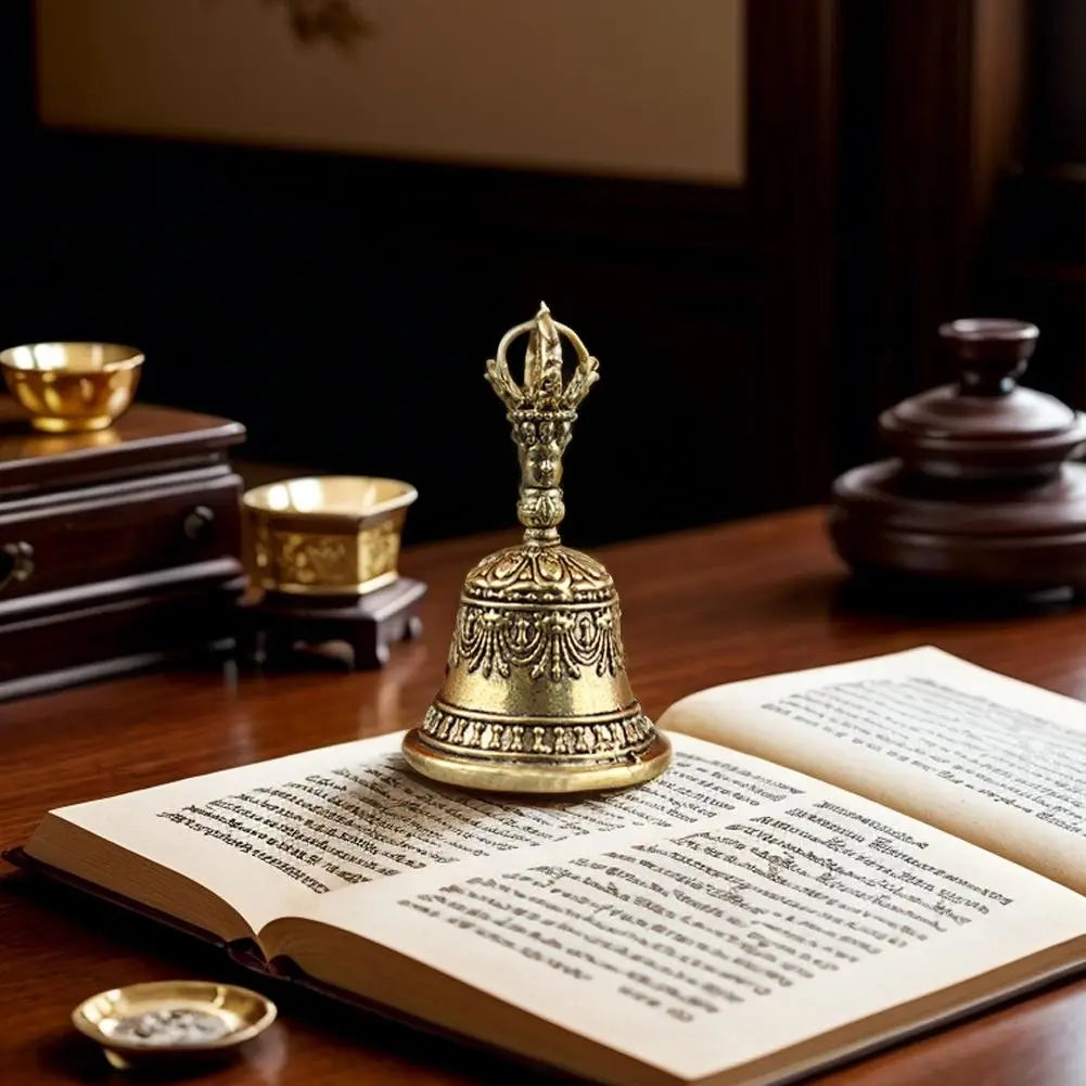 Brass Tibetan Bell Handmade Vajra Bell and Pestle Set Buddhist Tibetan Chimes Meditation Tool Sound Healing Instruments