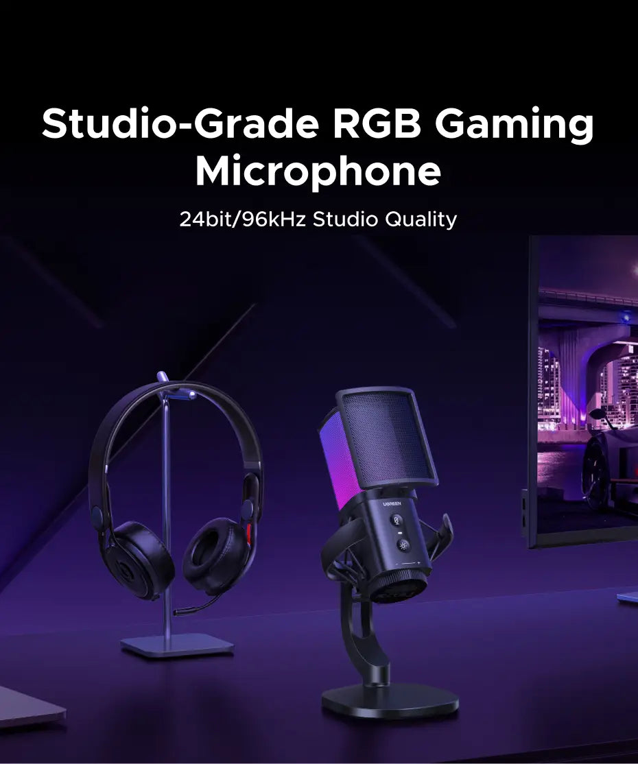 UGREEN USB Microphone with Touch Mute Button and RGB Lighting Suitable for PC Mac Gaming Karaoke Recording Streaming Podcasting