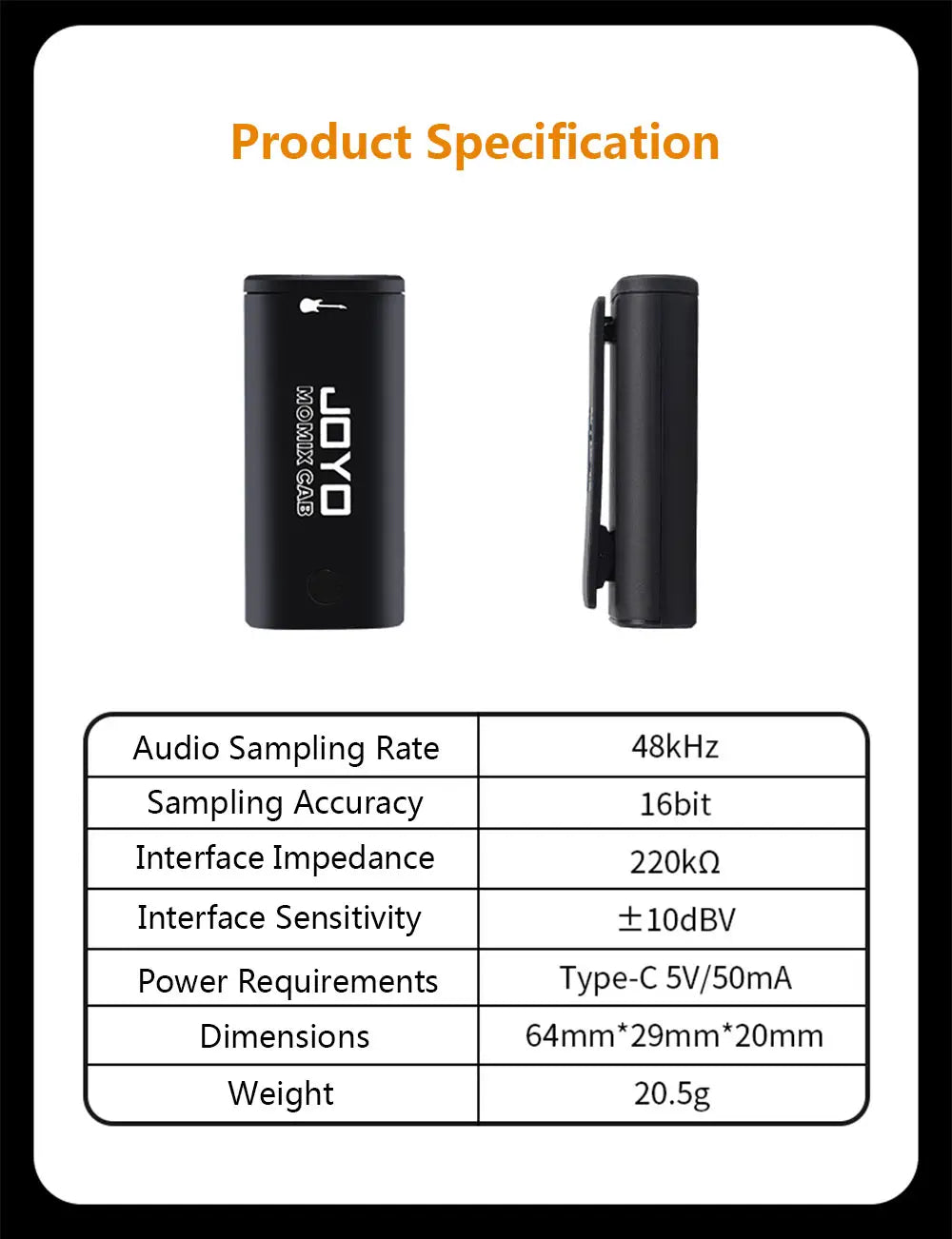 JOYO MOMIX CAB Mini Audio Mixer Guitar Sound Card USB Audio Interface Stereo Output for Guitar Bass Smartphone PC Live Streaming