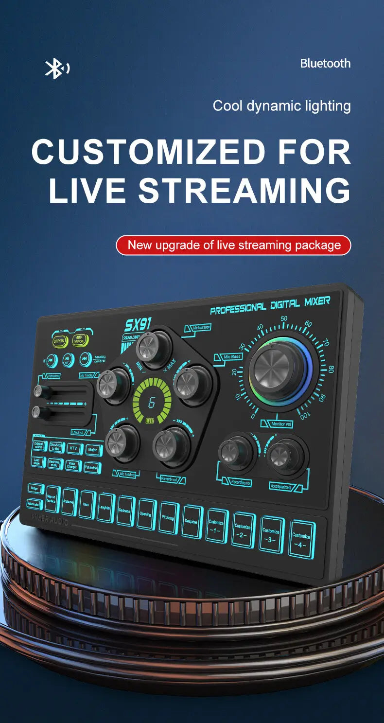 SX91 Sound Card USB Sound Mixer Professional Audio Mixing Console Amplifier For Live Sing PC Computer Laptop Cellphone