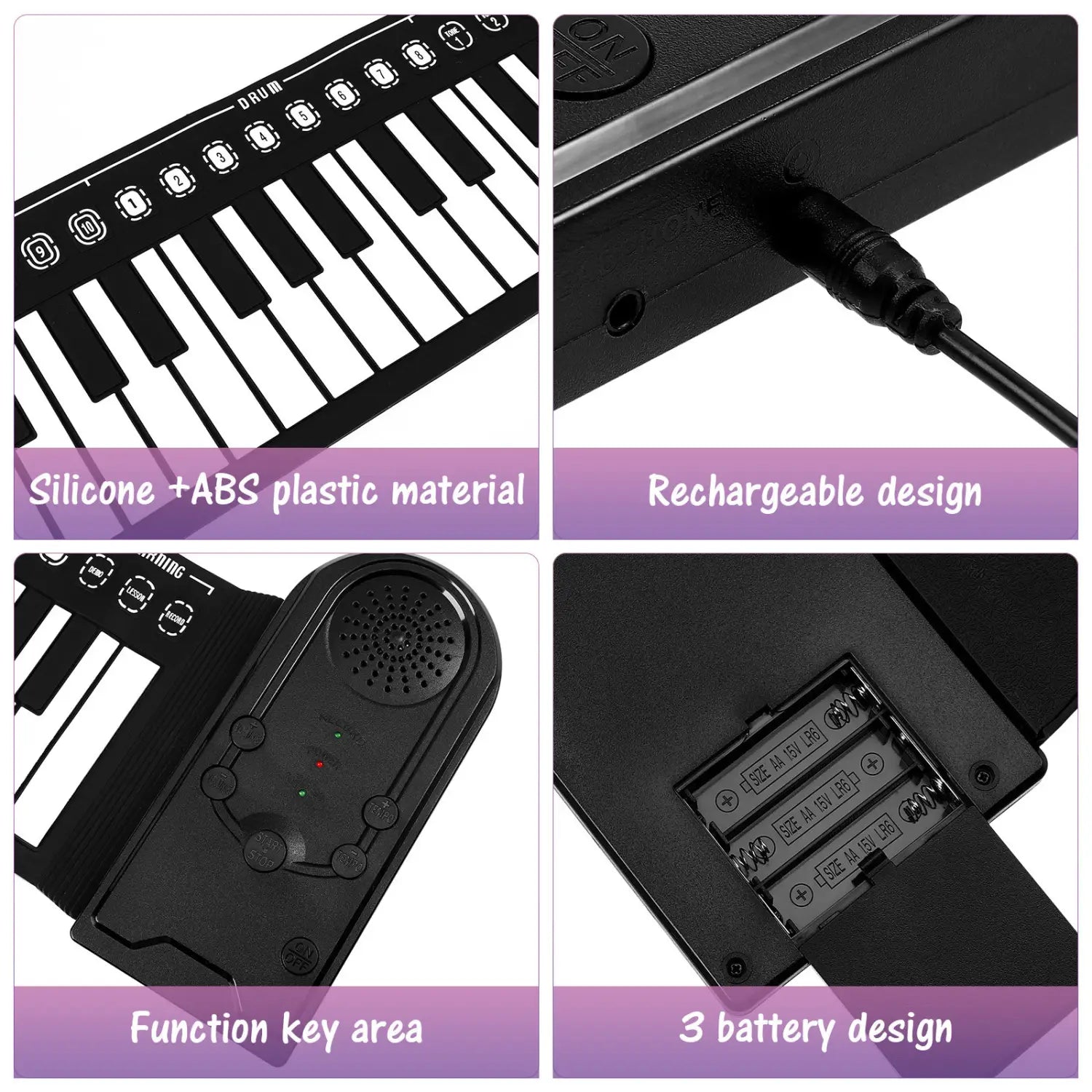 49 Keys Hand Rolled Piano Portable Digital Electronic Keyboard with Multiple Timbres Rhythm Adjustment Crisp Sound Foldable
