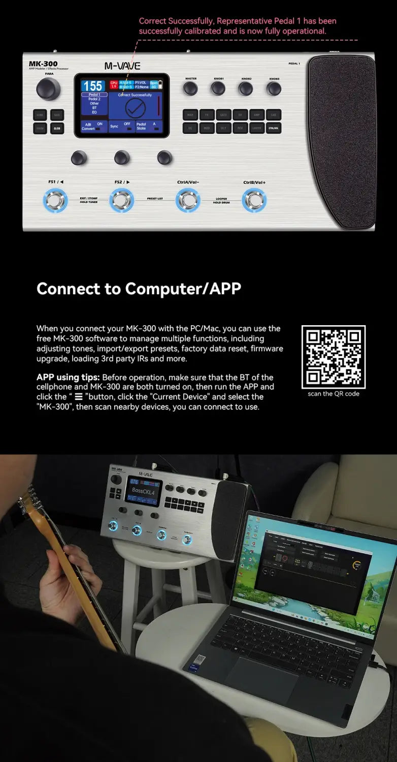 M-VAVE MK-300 Electric Guitar Multi-Effects Processor 150s Looper 128 Drums MIDI DAW 10h Battery ANN Pedal Guitarra Accessories