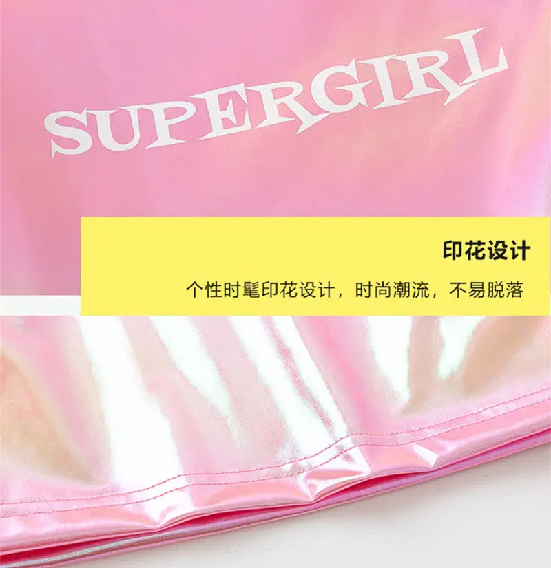 Pink Hip Hop Costume Girl Long Sleeve Laser Crop Top Shirt White Pant Sequin Hip Scarf Kids Stage Clothes Glitter Metallic Shiny