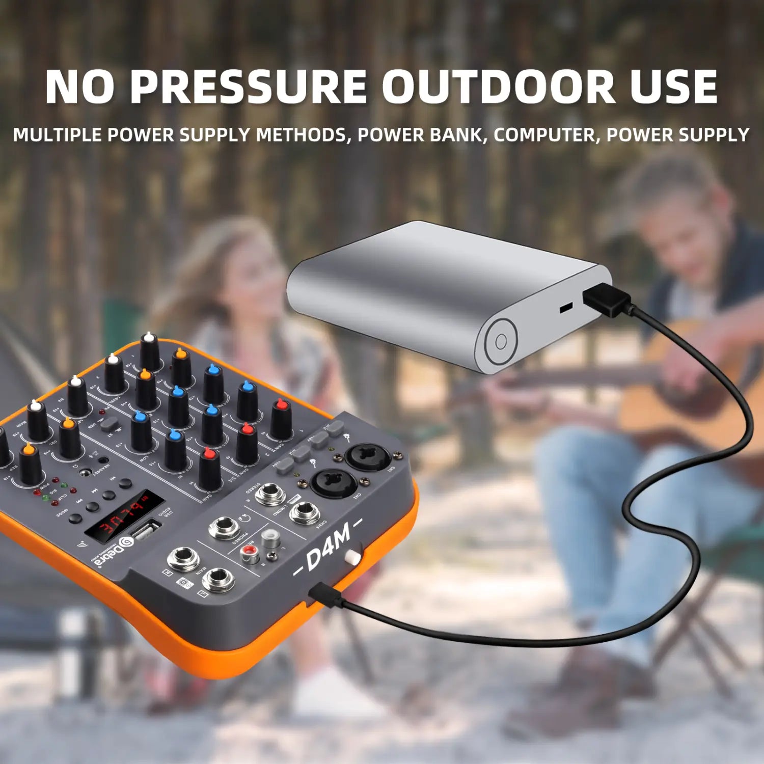 IKGE D4M Mini 4-Channel Audio Mixer DJ Console with Reverb Bluetooth 5.0 USB Sound Card 48V for PC Recording Karaoke