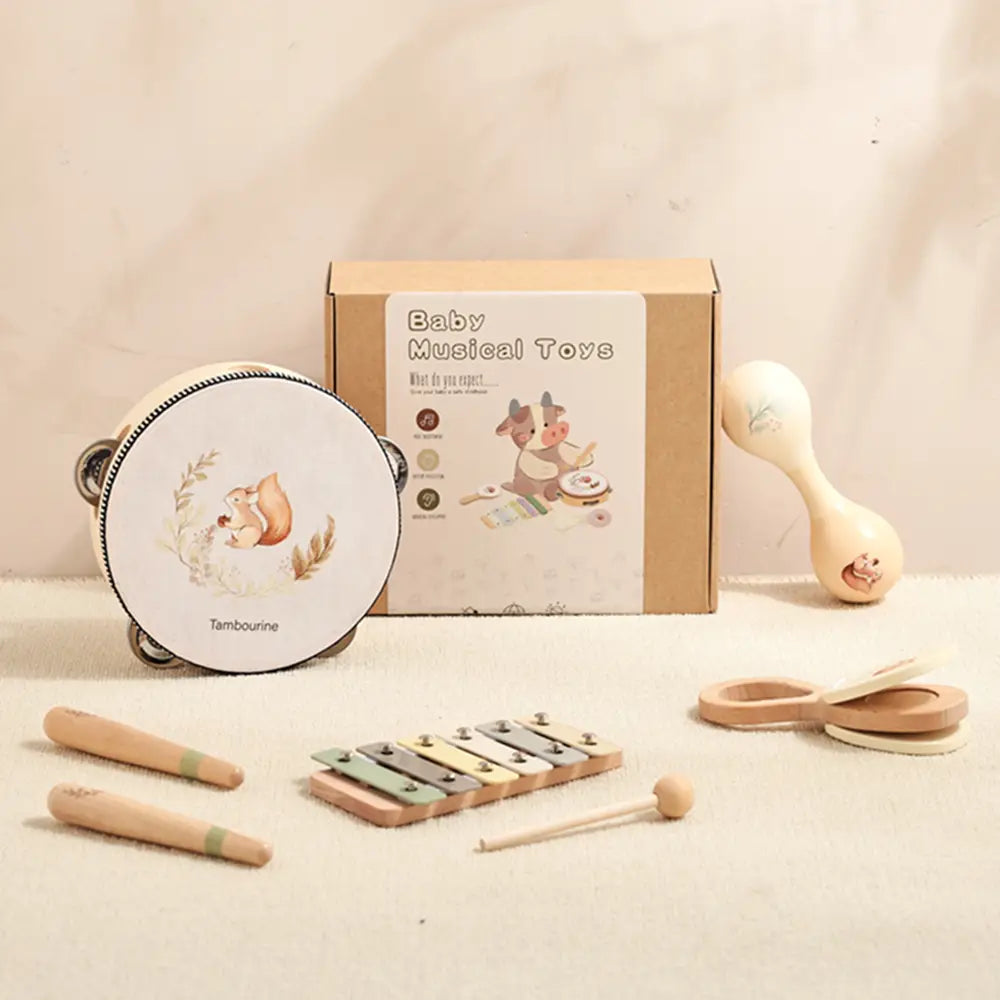 Kids Wooden Montessori Toys Musical Instruments Rattle Toys Wooden Squirrel Percussion Instruments Preschool Educational Toys