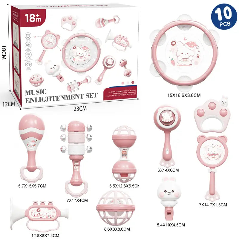 Montessori Music Instruments Toy Baby Dental Gum Sand Hammer Hand Bell Early Visual Stimulation Sensory Instrument Education Toy