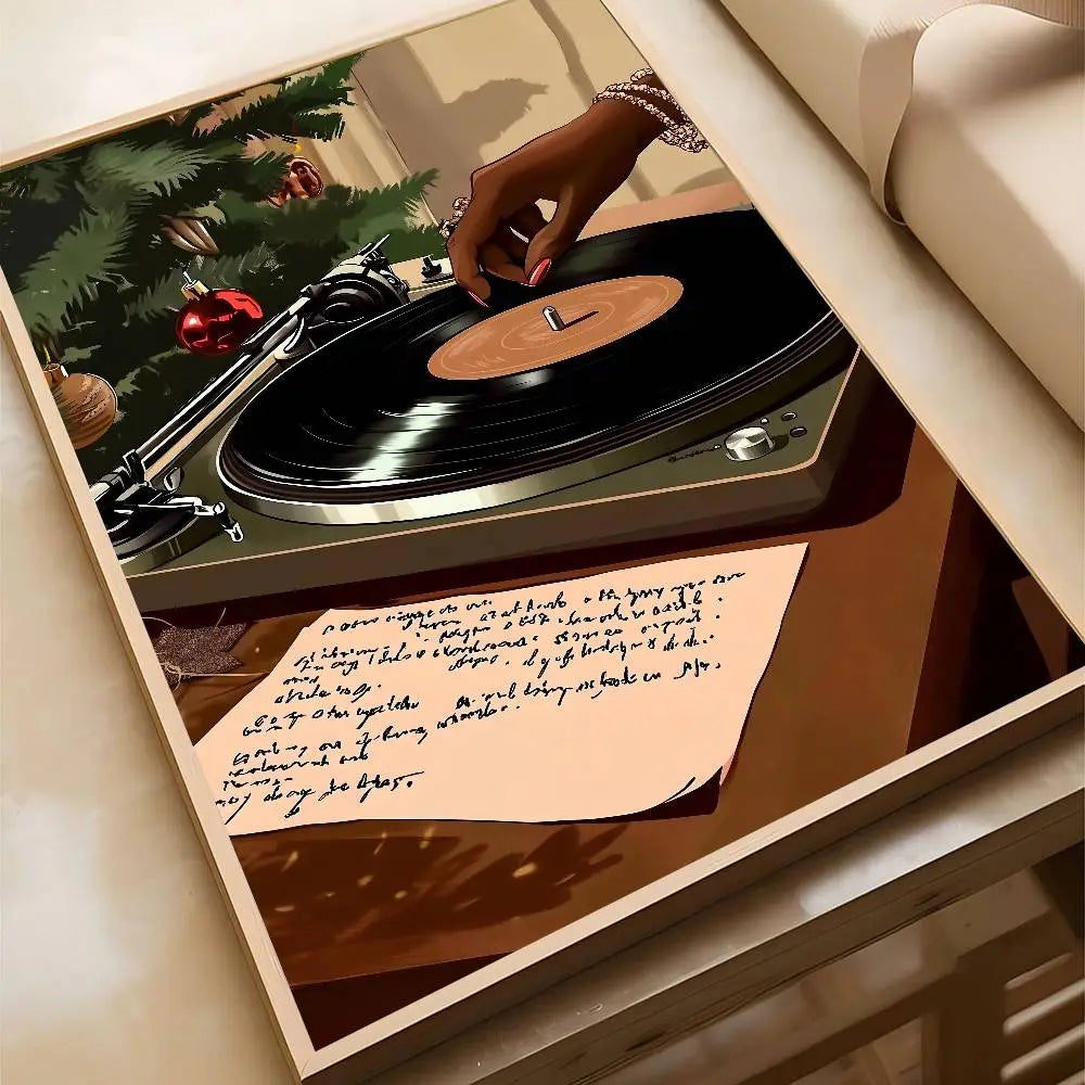 Hip Hop Fashion Black DJ Hand Turned Vinyl Record Music Art Poster Bar Restaurant Home Room Wall Decoration Paintings