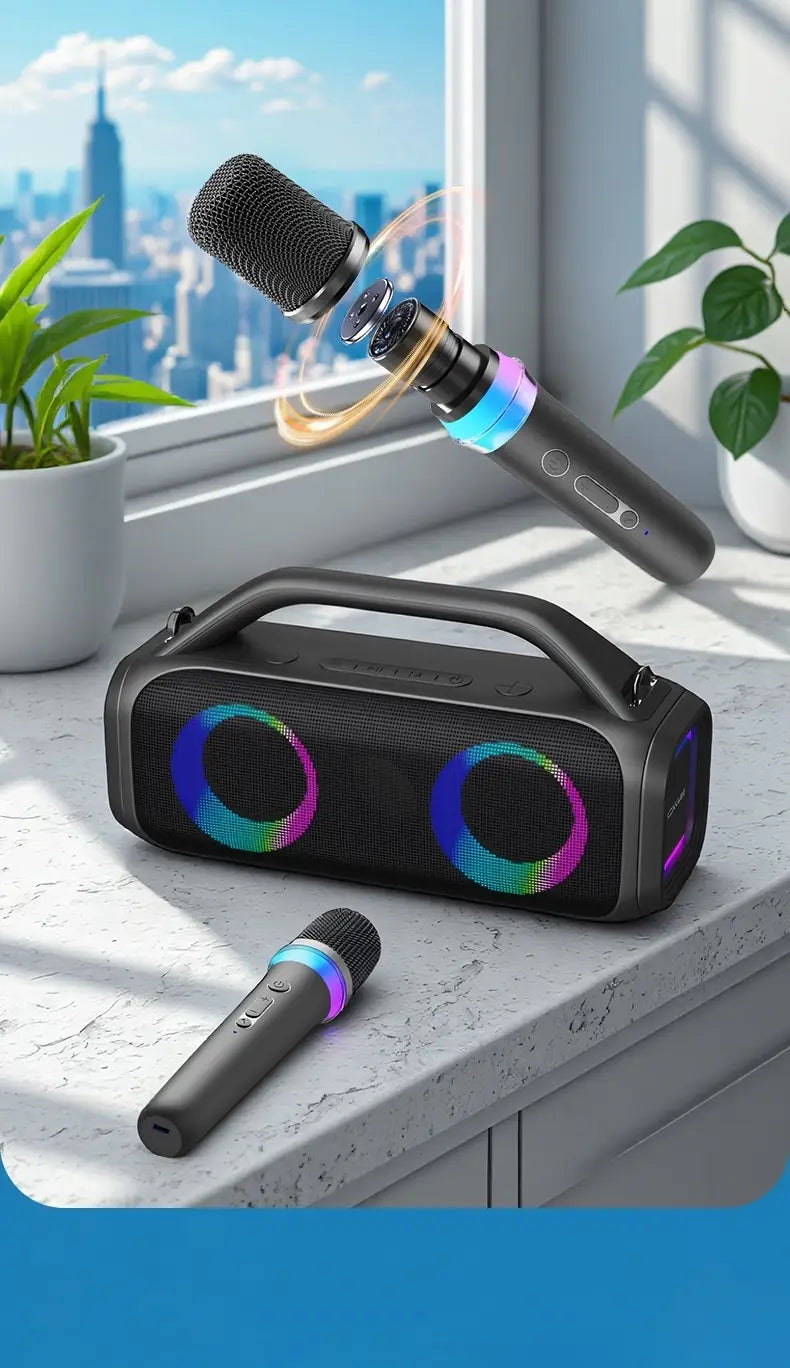 Karaoke Machine for Adults Portable Bluetooth Speaker with 2 Wireless Microphones Portable PA System with Disco Lights