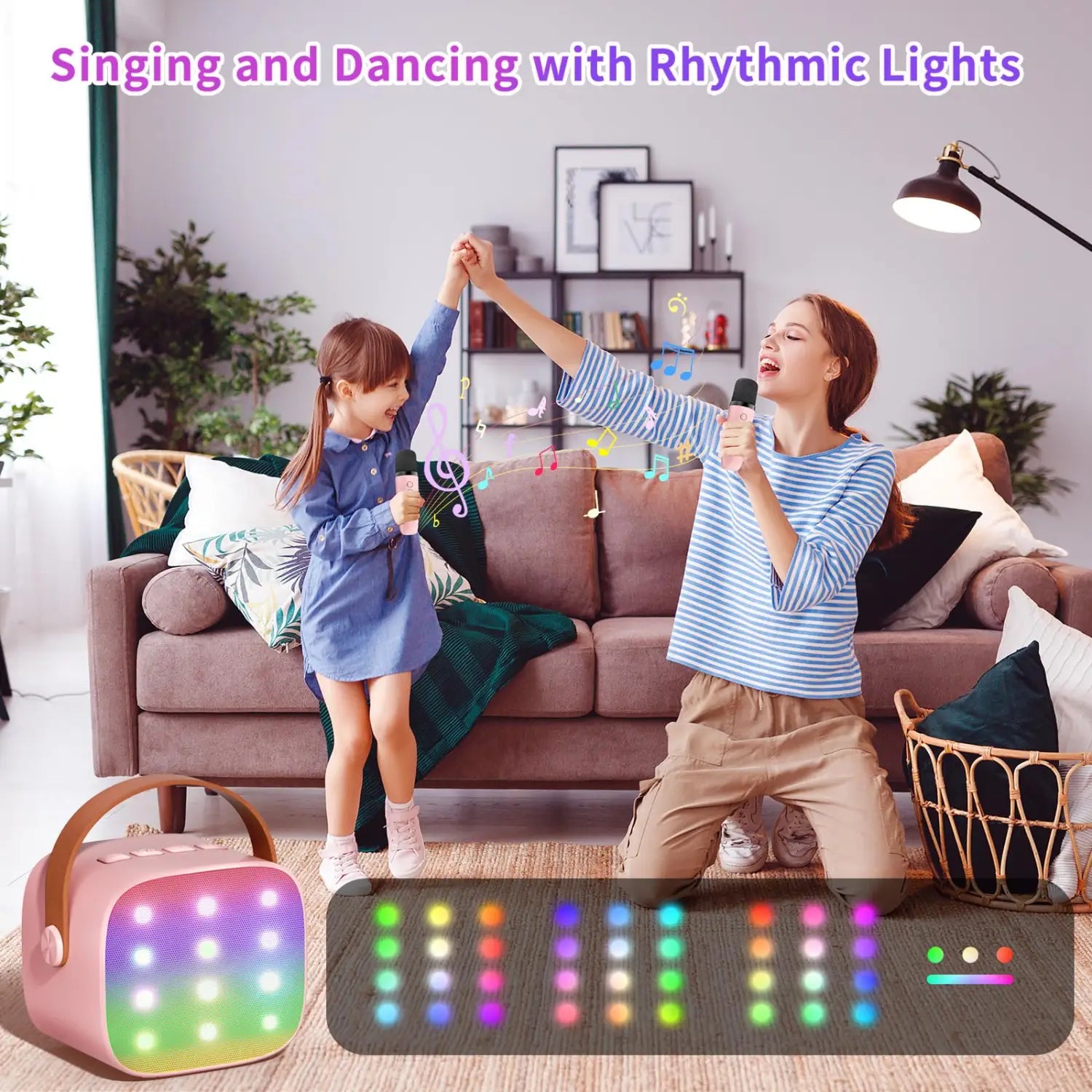 Haomuren Mini Karaoke Machine Portable Bluetooth 5.3 PA Speaker with Wireless Microphones for Home Family Singing Gift K12