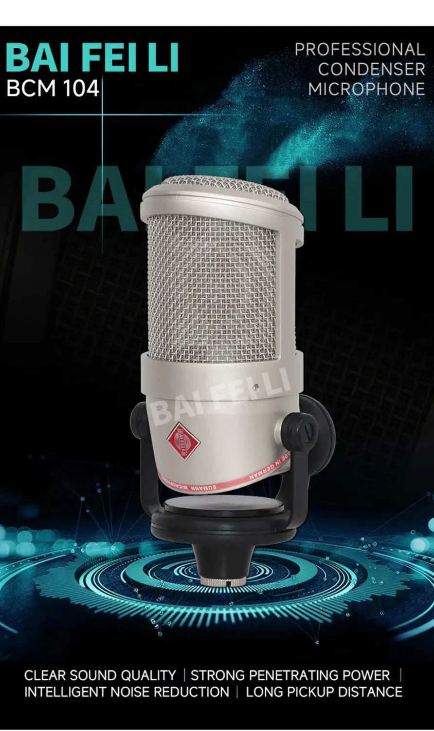 BAIFEILI BCM104 Professional Desktop Studio Condenser Microphone XLR Premium Shock Mount Design for High-Fidelity Recording