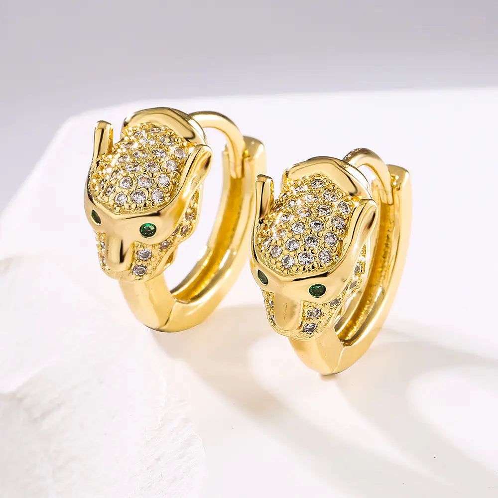 Hip-hop High Quality Leopard Hoop Earrings For Women/Girls Stainless Steel With AAA CZ Stone Row,Elegant Jewelry