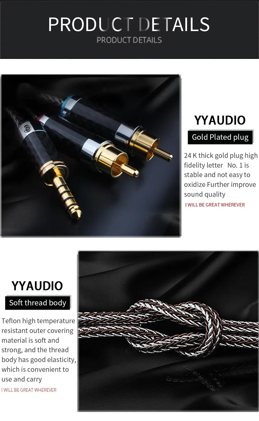 HIFI Stereo 4.4mm AUX to 2RCA Balance Audio Cable High-end One-To-Two Y Splitter For Amplifier Audio Home Theater Balance Cable