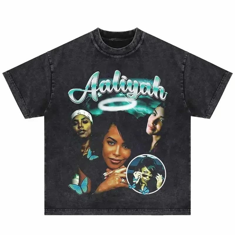 Hip Hop Vintage T-Shirt Aaliyahs Baby Girl Purple Bootleg Print T Shirts Harajuku Streetwear Summer Casual Loose Tops Unisex