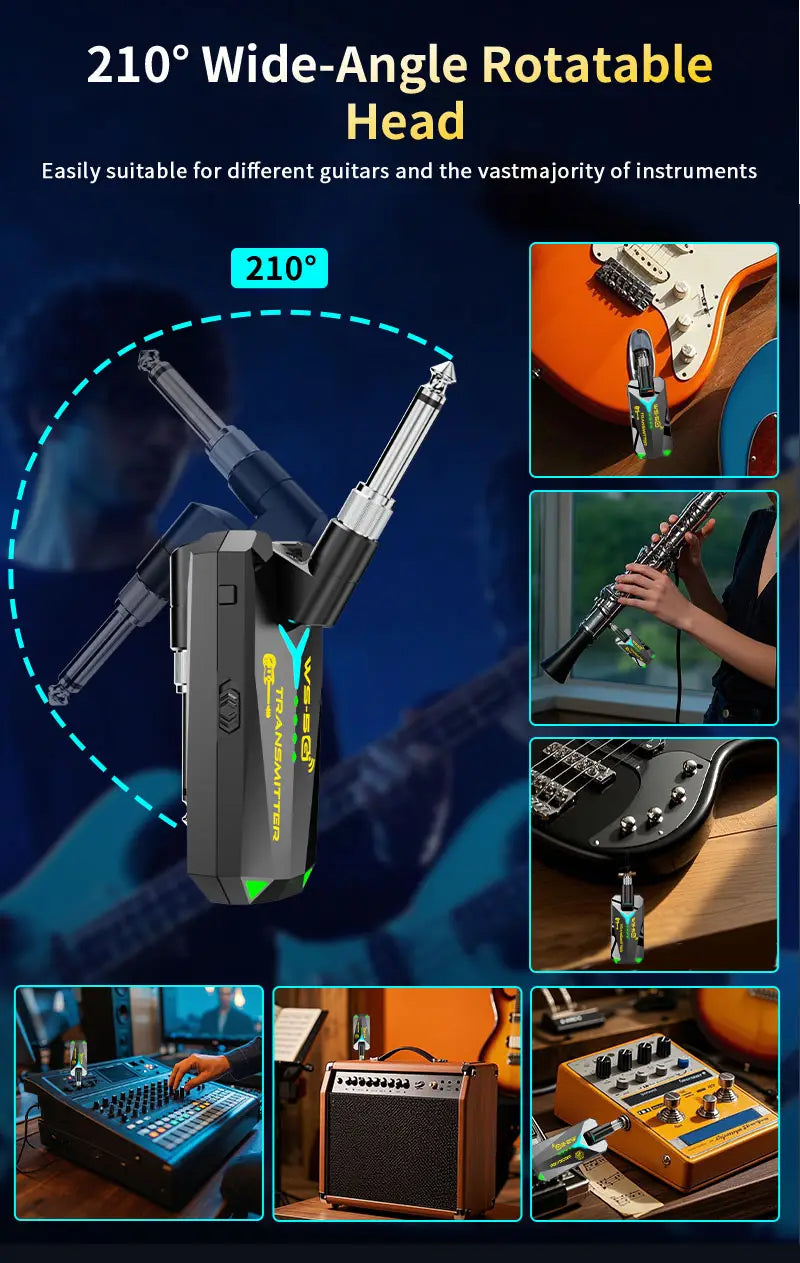 5.8GHz Wireless Guitar System Audio Rechargeable Transmitter Receiver – Works with 3.5mm & 6.35mm Jacks No Pairing Required