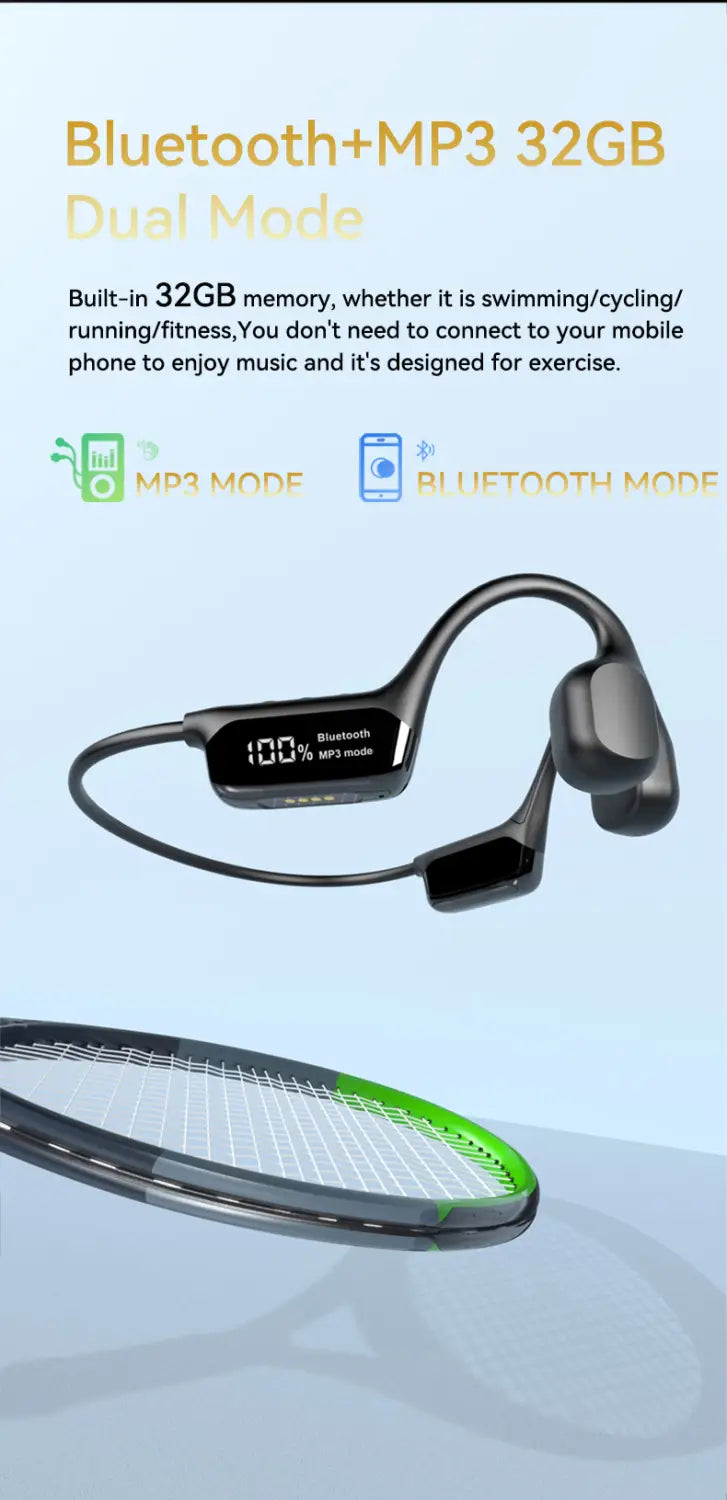 #IPX8 Waterproof Bone Conduction Wireless Headphone Bluetooth 5.4 + 32GB RAM MP3 Player HIFI Music Sport Swimming Headset With Mic