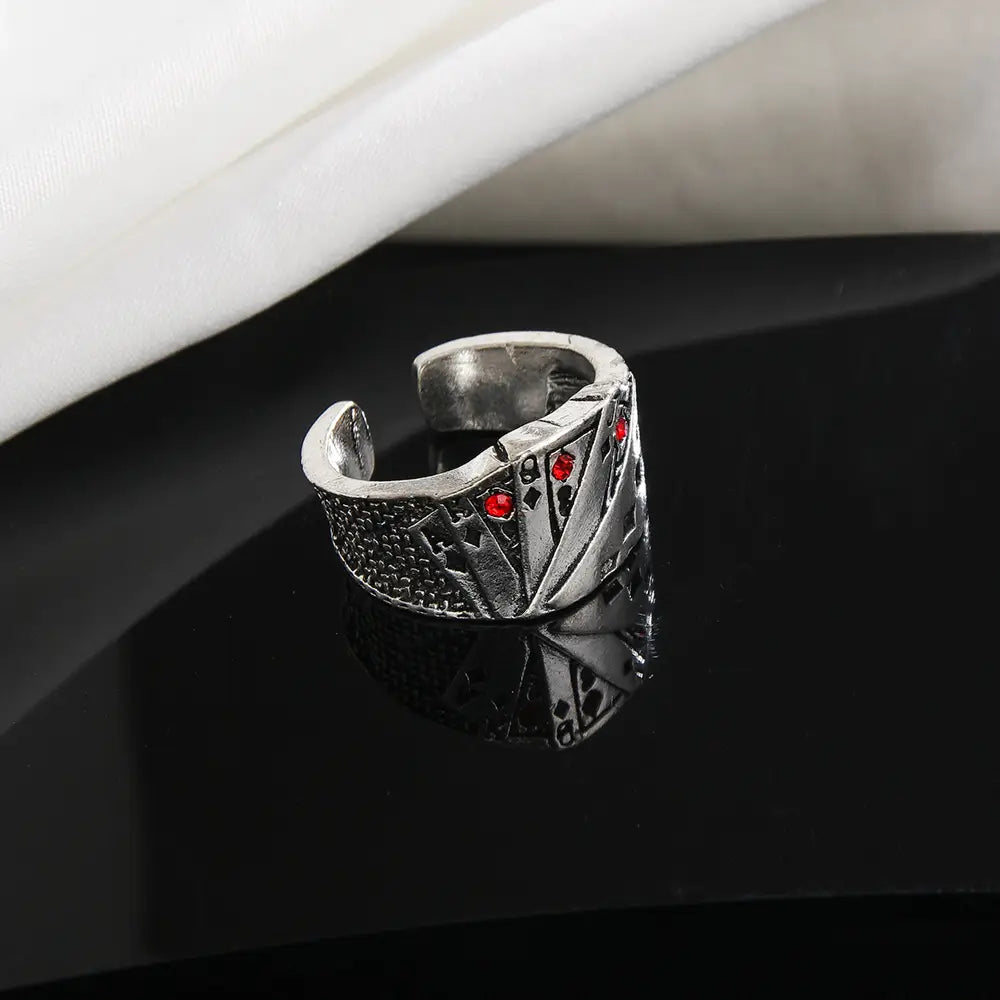 Vintage Metal Opening Rings for Women Men Hip Hop Adjustable Playing Card Finger Lucky Poker Ring Fashion Party Jewelry Gifts