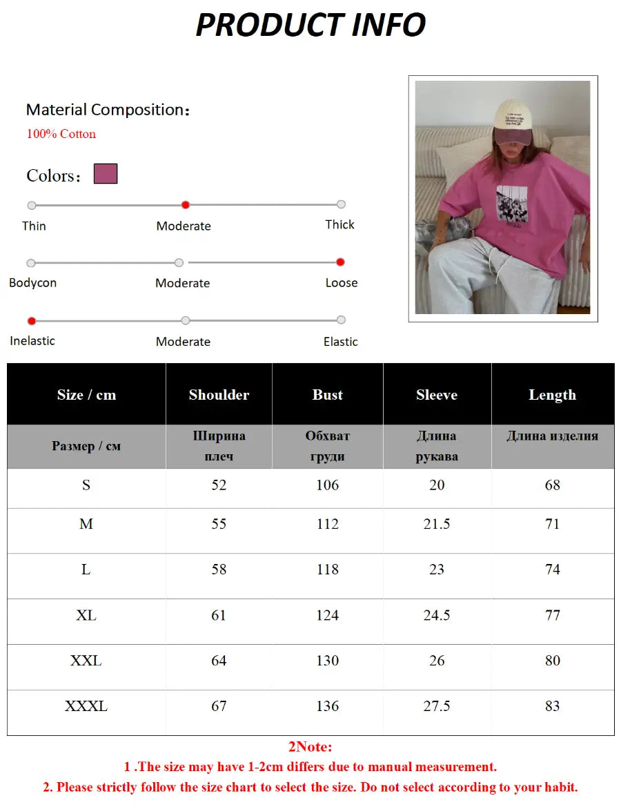 Sumuyoo 100% Cotton Women’s Retro Printed T-shirt Men Vintage Short-sleeve Wax printing T Shirts Fashion Hip Hop Loose Tees