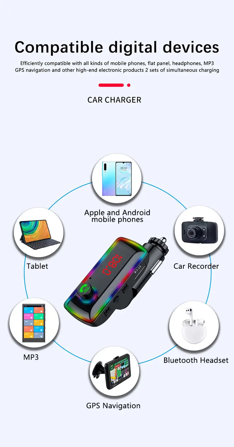 Car Bluetooth Adapter Type-C PD USB Car Quick Charger 5.3 FM Transmitter MP3 Music Player Handsfree Calling Audio Car Adapter