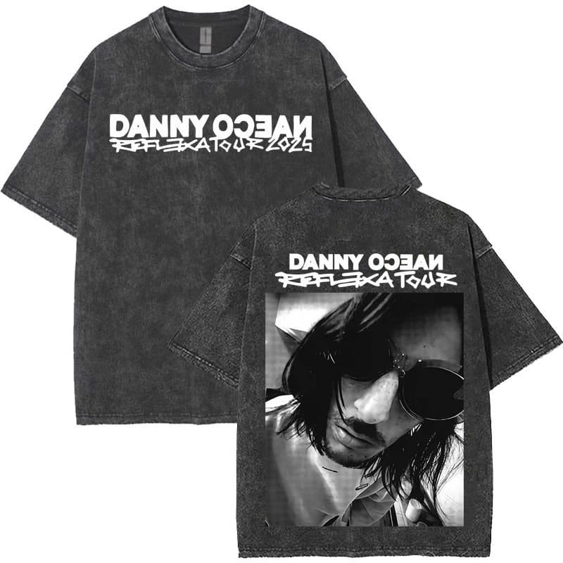 Rapper Danny Ocean Harajuku Letters Print Merch Vintage Washed T-Shirt Mens Hip Hop Crewneck Casual Y2K Tshirts Unisex Teenagers