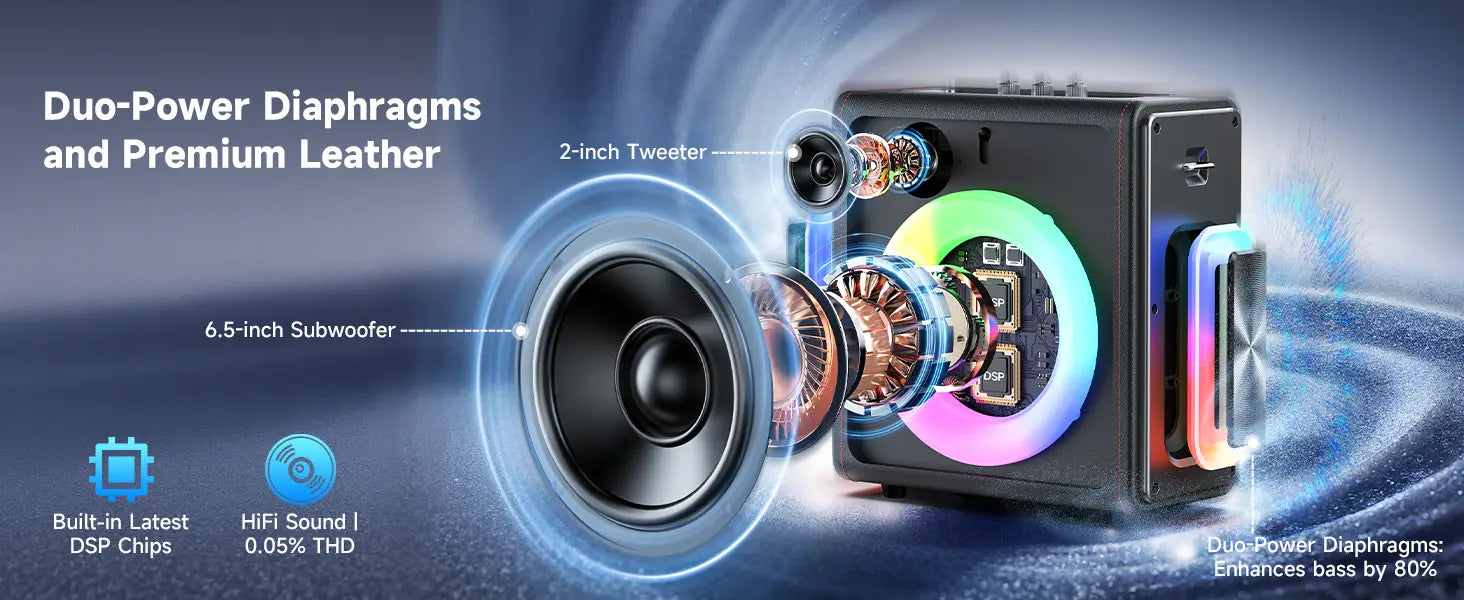 Karaoke Machine Portable Bluetooth 5.3 Speaker with 2 Wireless Microphones for Adults Supports TWS/TF Card/USB/AUX/Live
