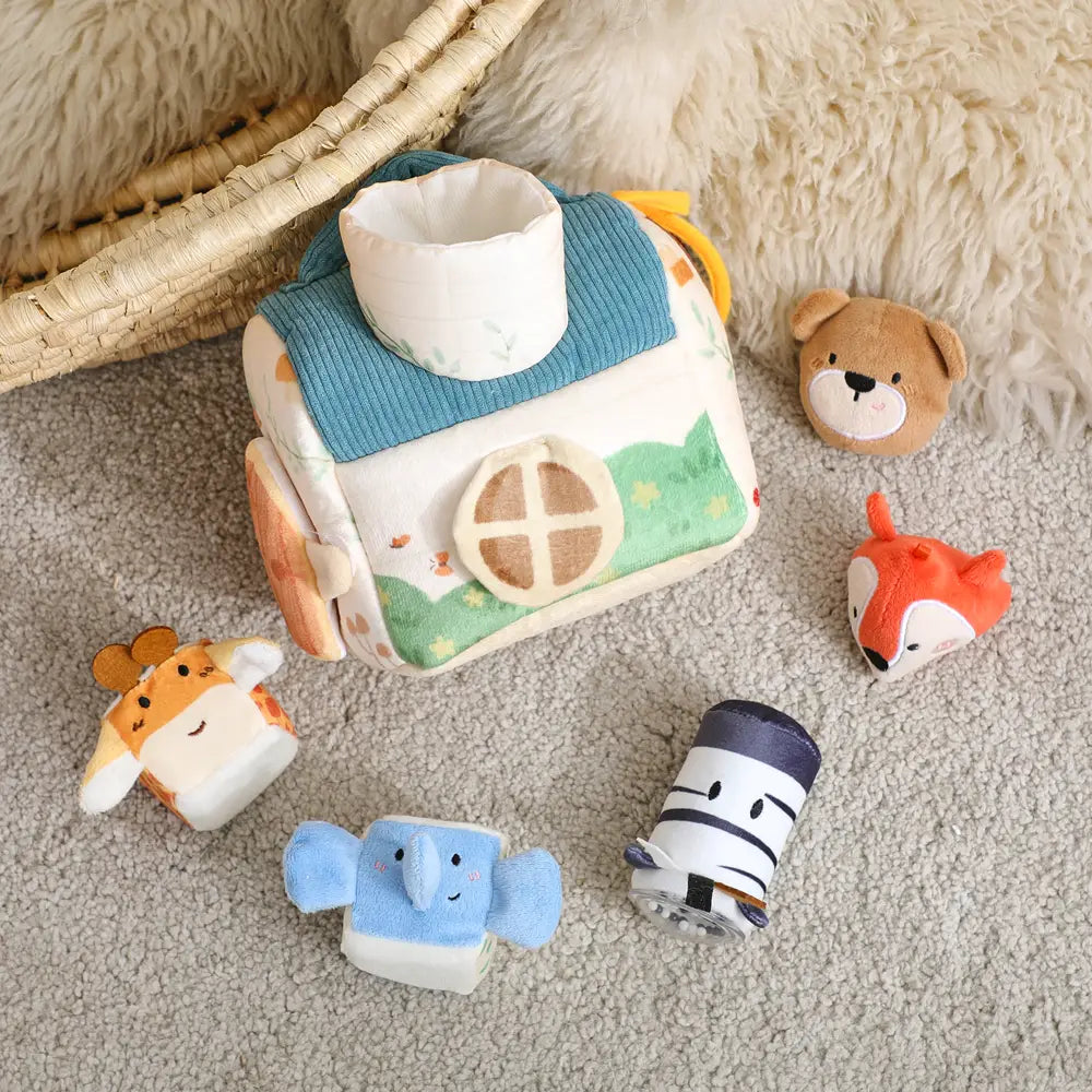 Baby Montessori Toy Plush Barn with Farm Animals Musical Touch Sensory Toys Portable Baby Farmhouse Cognition Toy for Infants
