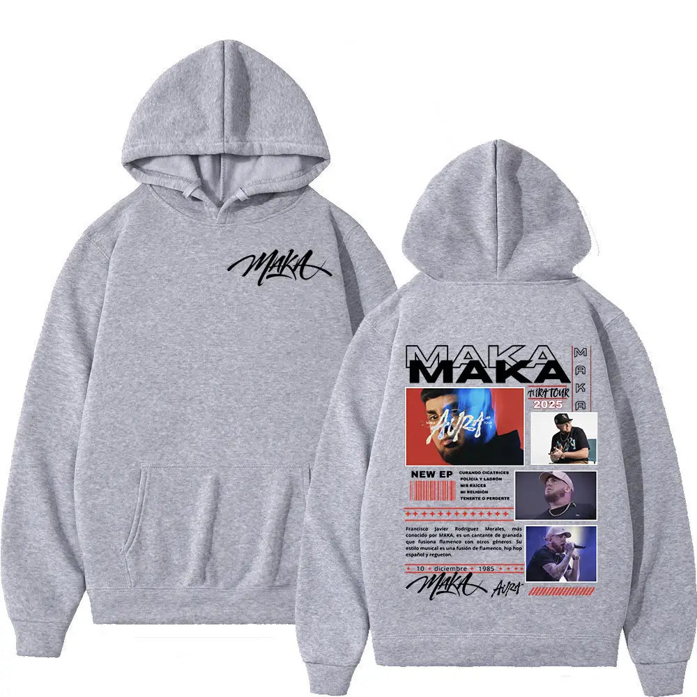 Rapper Maka Aura 2025 Tour Merch Hoodies Men’s Women Fashion Hip Hop Hooded Sweatshirts Fans Gift Oversized Pullovers Streetwear