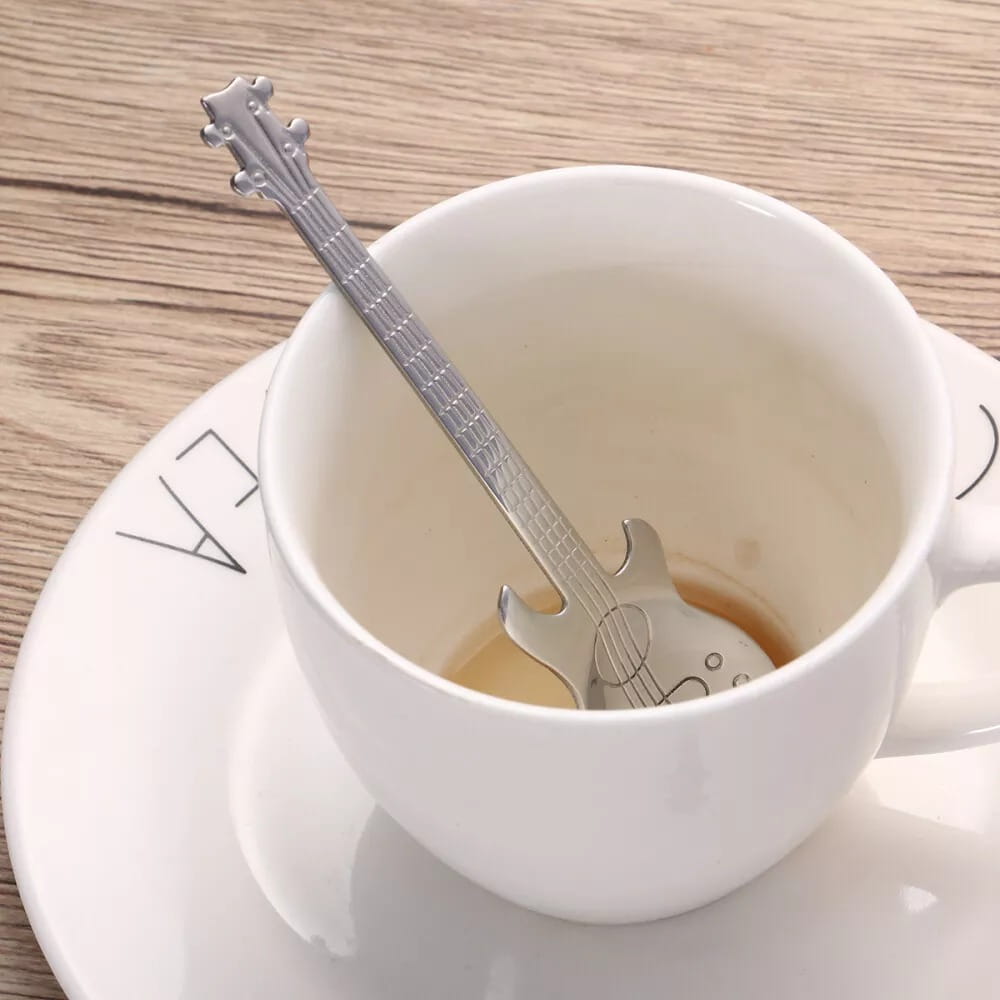 3PCS Stainless Steel Guitar Coffee Teaspoons Creative Cute and Easy To Clean Musical Coffee Sugar Spoon Milk Tea Shop Use Spoons