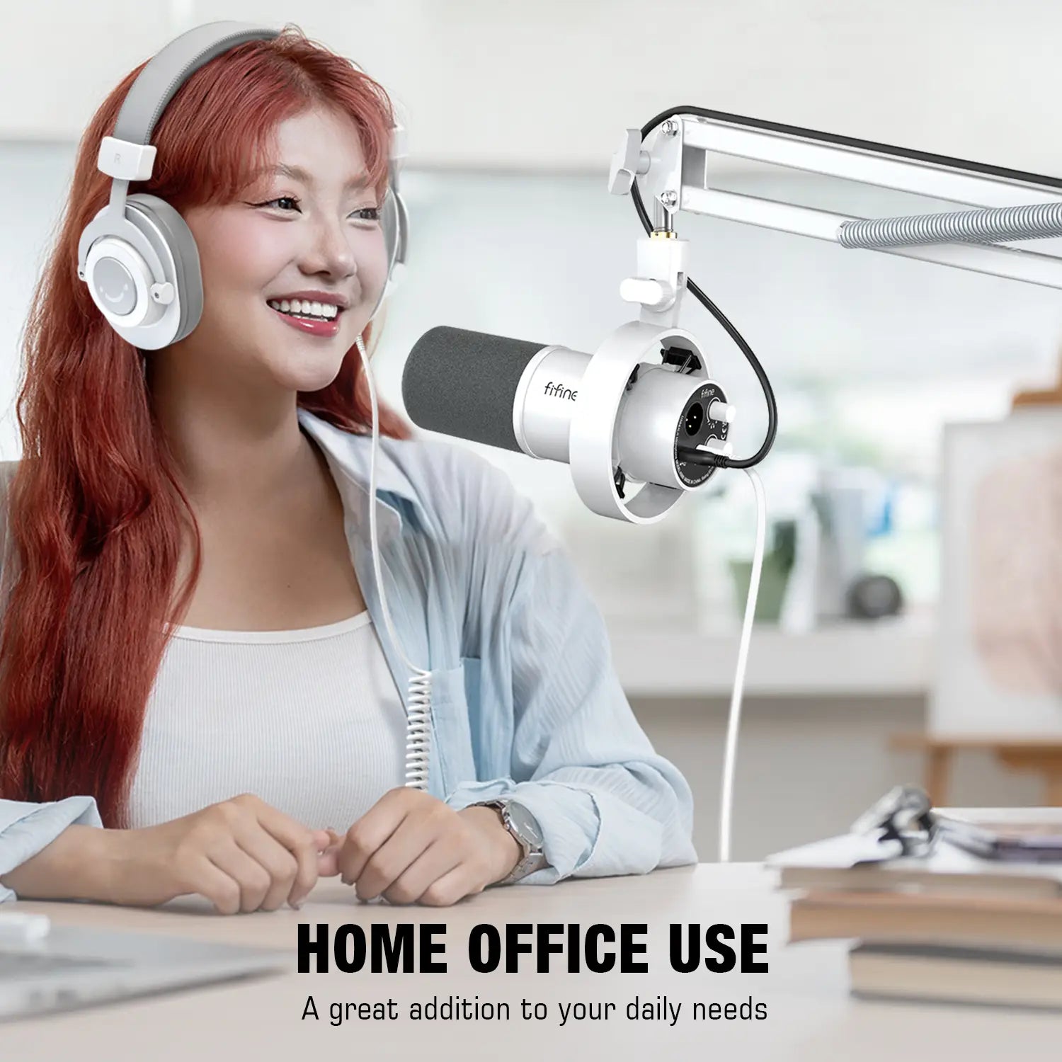 AmpliGame by FIFINE Metal Microphone Stand – Sturdy,Universal Mount Compatible for Studio Streaming & Podcast Setup-CS1W White