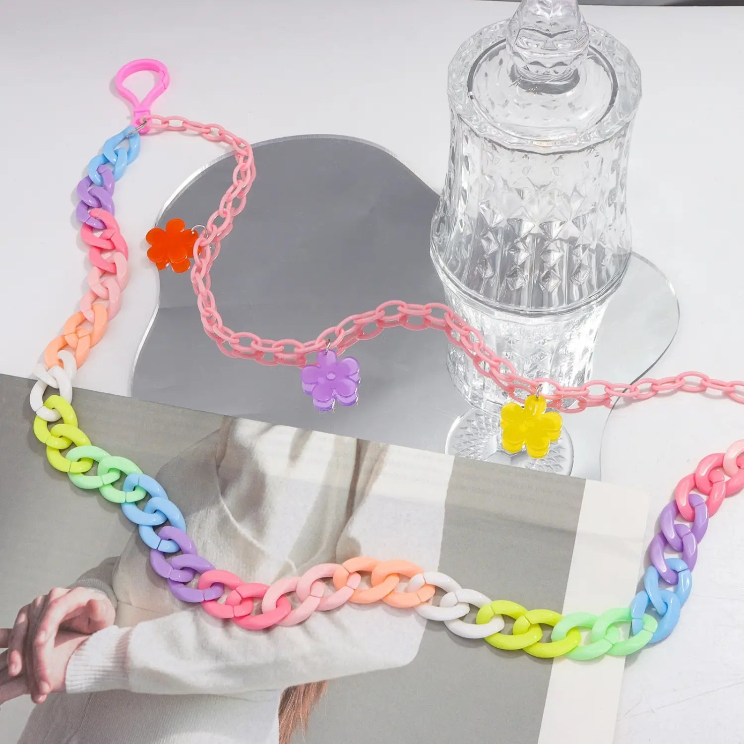 Bohemian Rainbow Resin Chain Keychains Men Women Hip Hop Waist Chain Multicolor Acrylic Flower Pants Trousers Chain Punk Jewelry