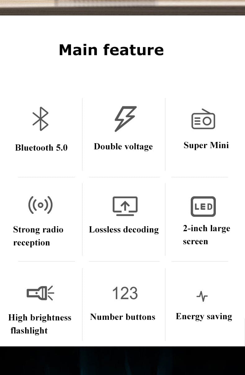 Portable FM Mini Radio Dual Antenna Pocket Radio Receiver Bluetooth 5.0 Speaker TF Card Music Player with LED Flashlight