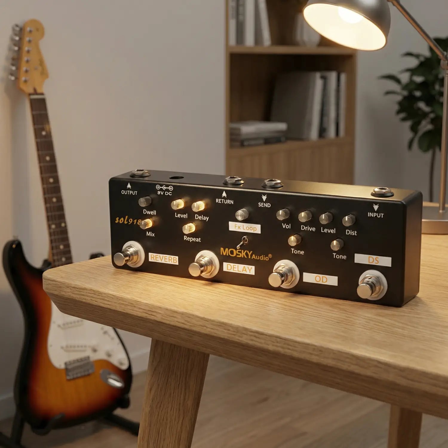 MOSKY Audio SOL918 Guitar Multi Effects Pedal Distortion Overdrive Delay Reverb 5 Effects FX Loop True Bypass Metal for Bass