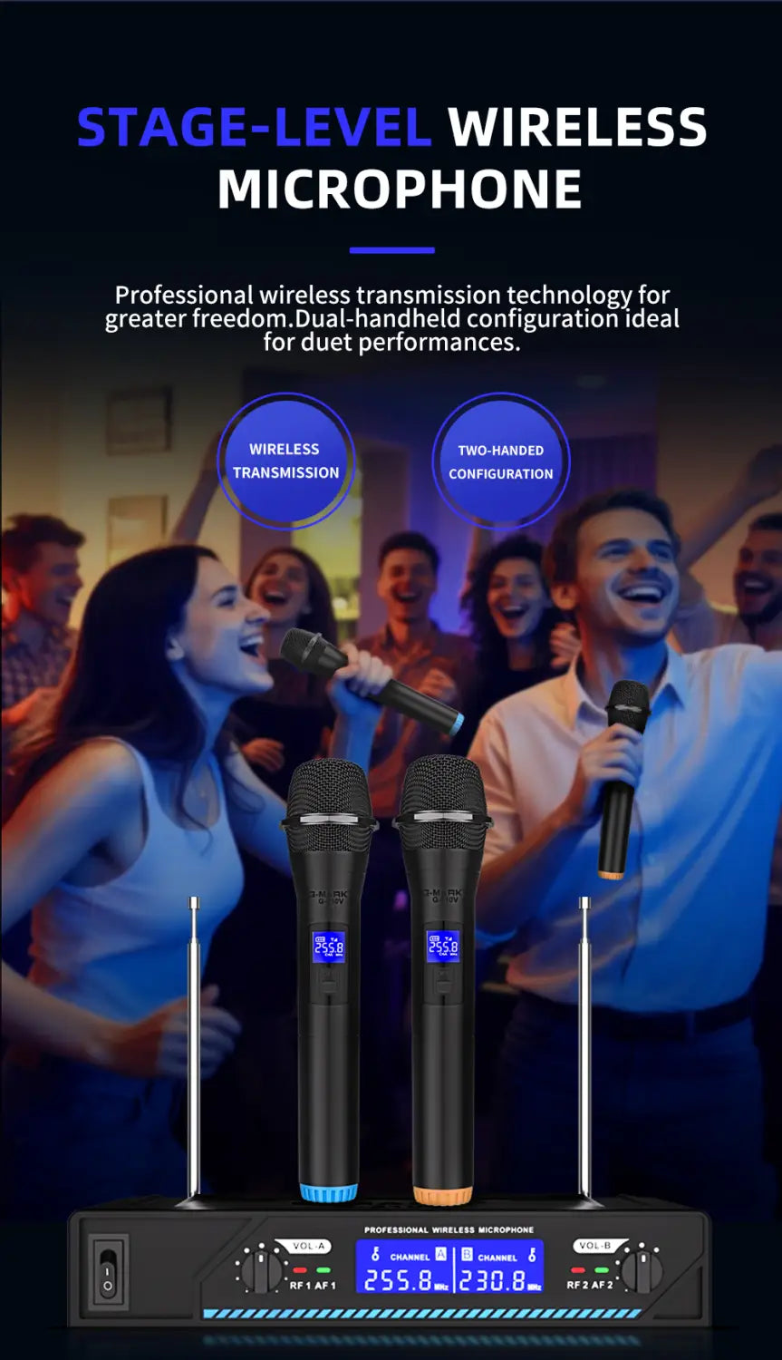 Karaoke Wireless Microphone G-MARK G210V Professional 2 Channels Handheld Mic For Party Meeting Church Show Home