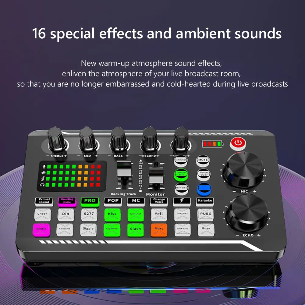 F998 Bluetooth Sound Card Console Studio Sound Card Kit with USB Microphone Computer Live Voice Mixer Sound Card DJ Equipment
