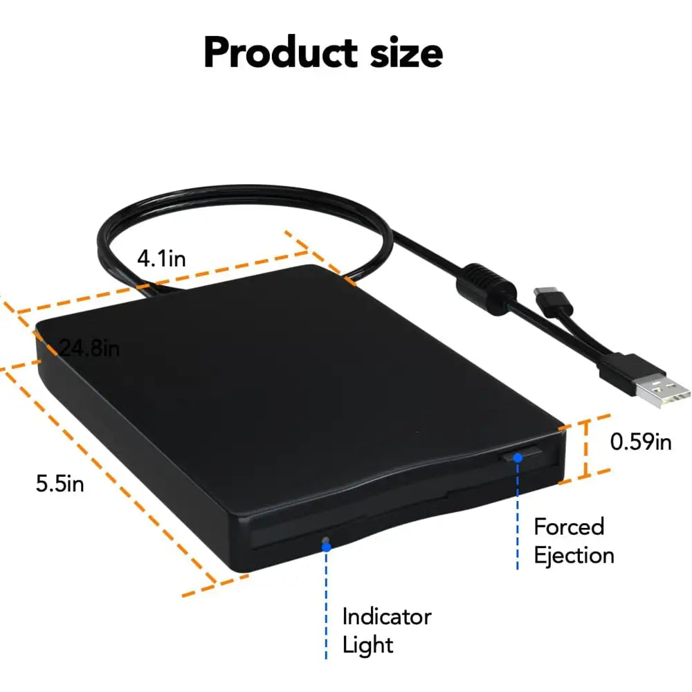 3.5 Inch External Floppy Disk Drive Portable USB 3.0 Type-C 1.44MB FDD Disk Reader for PC Laptop Desktop Windows 11/10/8/7/XP