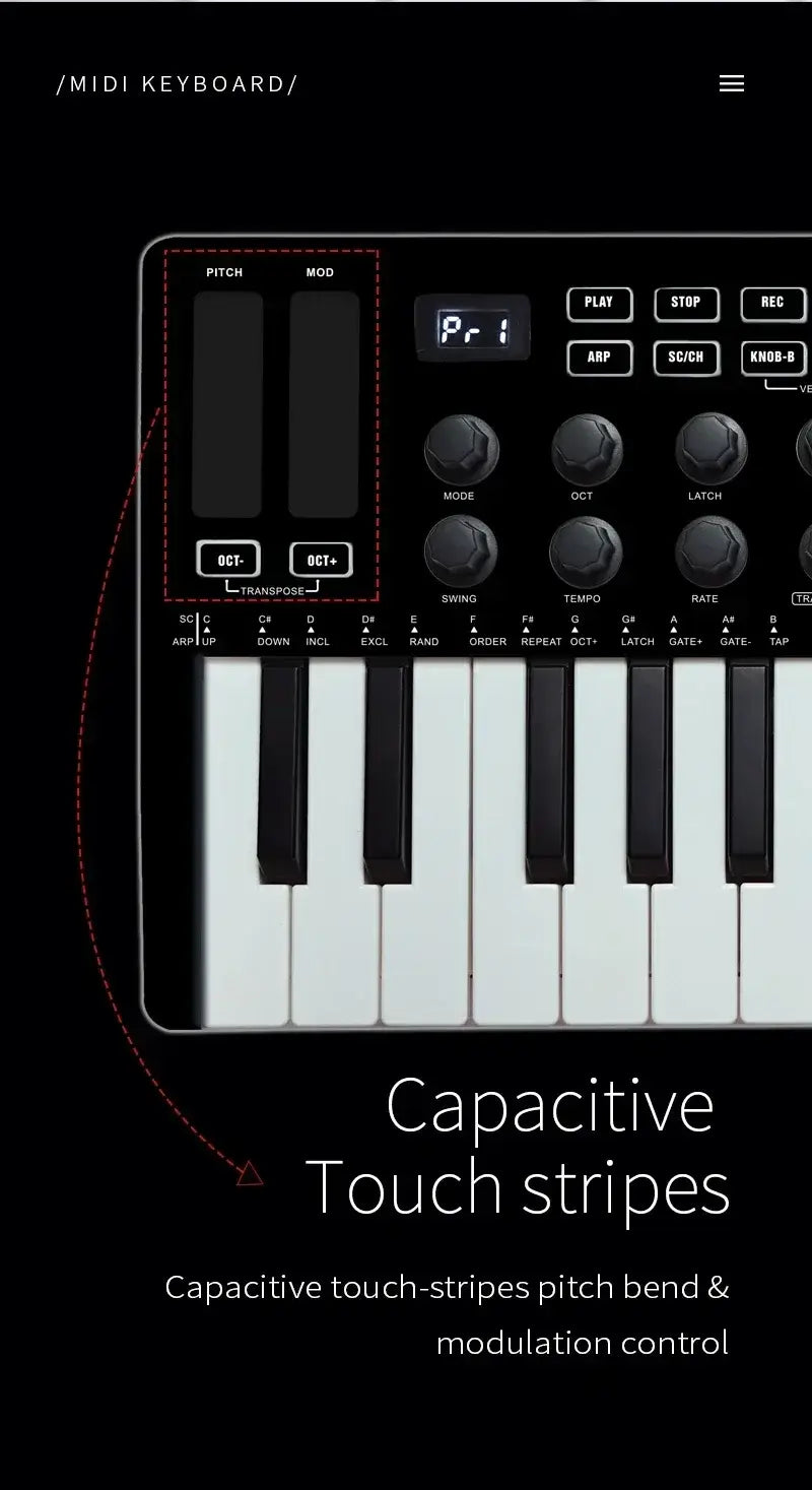 M-VAVE 25-Key MIDI Control Keyboard SMK-25 Mini USB Keyboard MIDI Mini Portable USB Keyboard MIDI Controller Rechargeable Parts