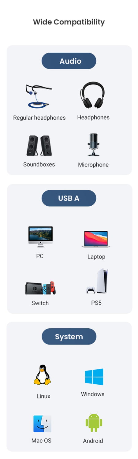 USB Sound Card Adapter with 3.5mm Headphone and Microphone Jack Braided Cable External USB Audio Adapter for Windows Mac Laptop