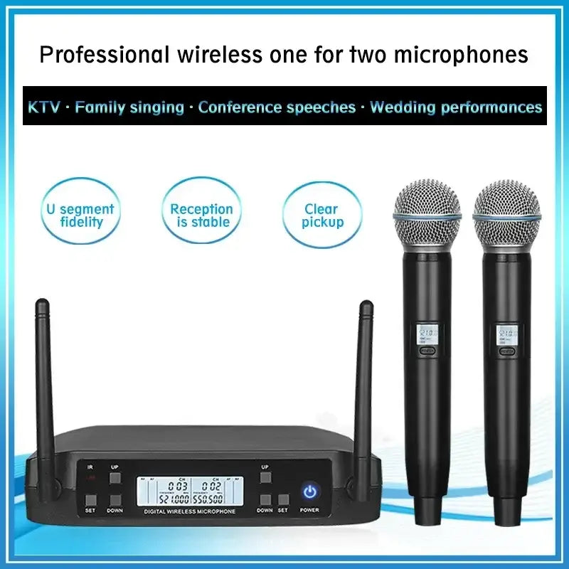 Wireless UHF Microphones with Microphone Receiver for Karaoke Stage Performance Speech Classroom Show Party Hip Hop Micro Phones