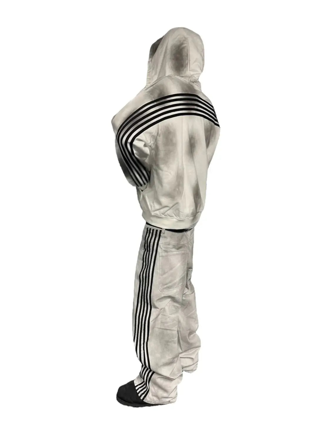 Gothic Punk Y2k Hoodie Two Piece Set Hip Hop Trend Side Striped Embroidered Zipper Hoodie Harajuku Retro Casual Wide Leg Jeans