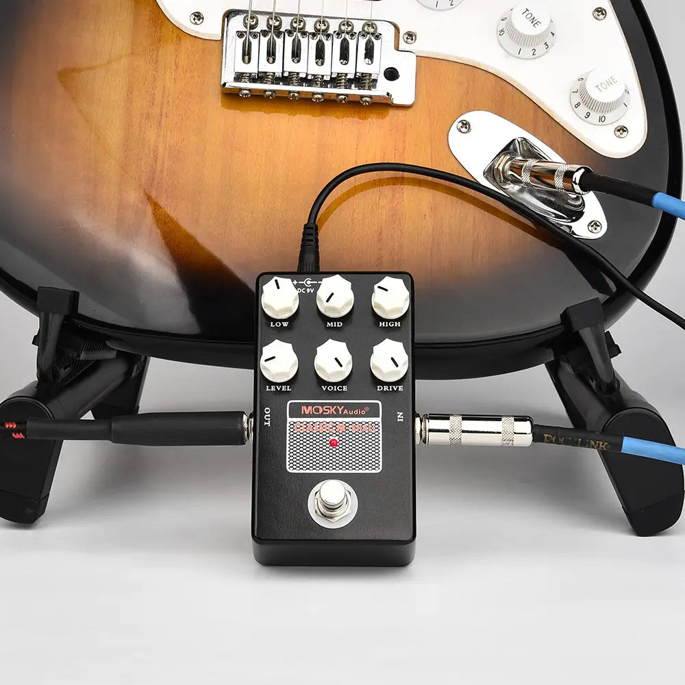 Mosky Classic M-Shall Amp Simulator Guitar Pedal - 3-Band Active EQ,Speaker Simulation,Drive/Level/Voice Control for Guitar/Bass