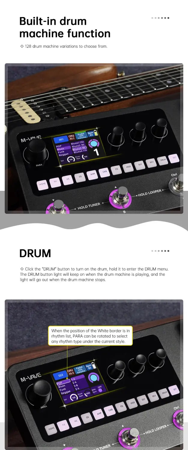 M-VAVE MK-20 Multi-Effects Processor for Guitar and Bass with Drum Machine Tuner Looper Amp Simulator USB Audio Interface
