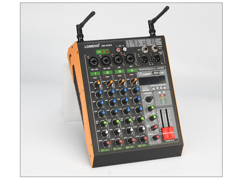 Professional 4 Channel Audio Mixer with UHF Wireless Microphone USB Bluetooth Karaoke System Sound Mixing Console LOMEHO AM-AKS2