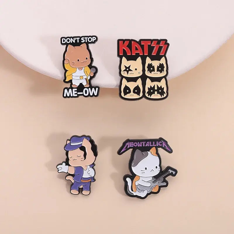 Cute Rock Band Cats Enamel Pins Don’t Stop Meow Hip Hop Music Kitten Brooches Backpack Lapel Badge Punk Jewelry Gift for Friends