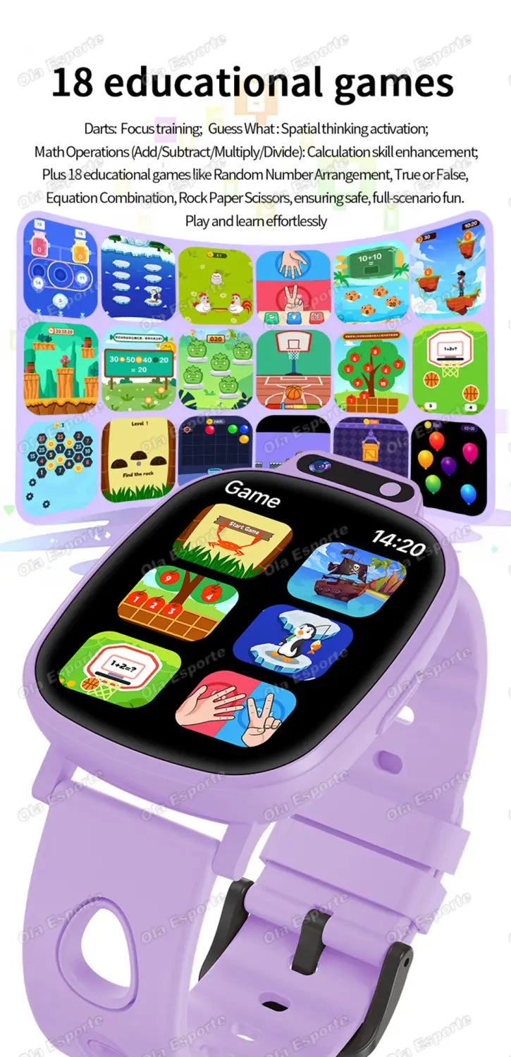 Kids Smartwatch HD Camera Video Recording Study Cards Flashlight 18 Games Calculator Customize Watch Face Birthday Gift Boy Girl