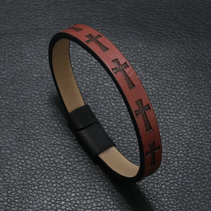 Noter Hiphop Rock Leather Bracelet For Men Magnet Buckle Cross Braslet Homme Casual Accessories Punk Jewelry Wrap Brazalete