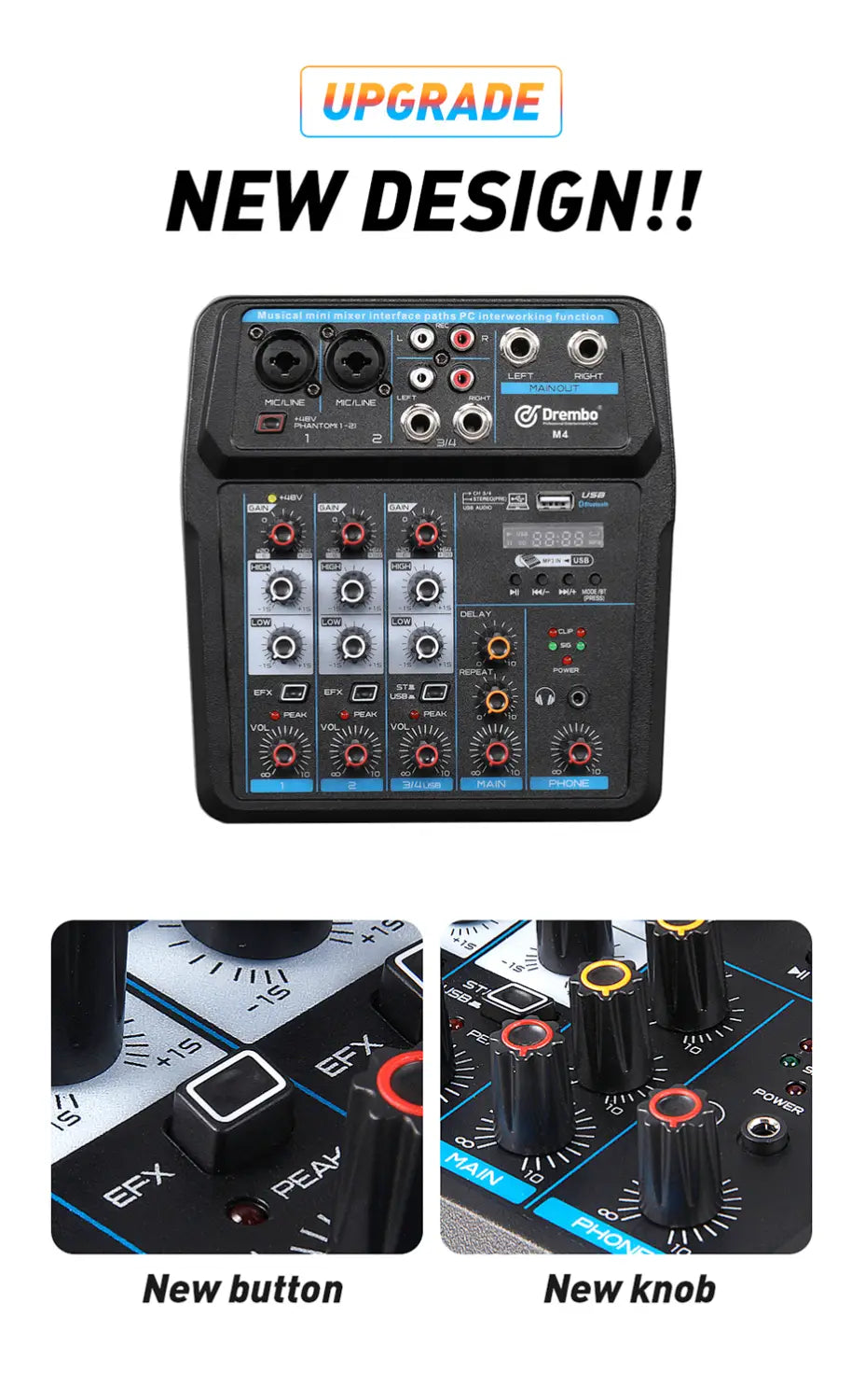 M4 M6 Aduio Mixer DJ Console with Bluetooth Sound Card for PC Recording Karaoke Microphone Instrument Mixing Audio Interface