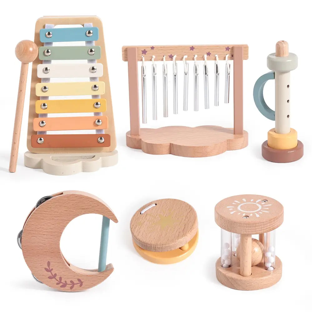 7pc Sets Music Toys for Children Music Instruments Girl Toys Wooden Cartoon Educational Instruments Children’s Toys Instruments