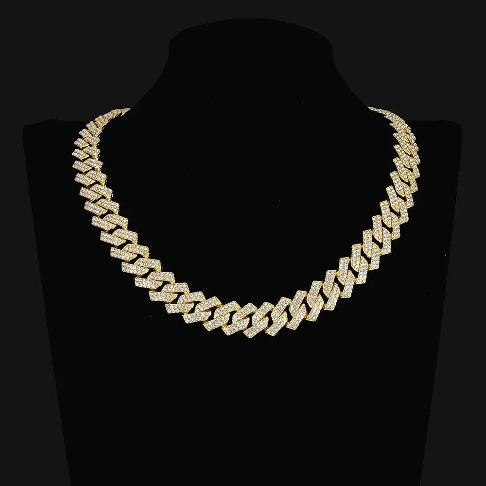 16mm Hip Hop Miami Cuban Link Chain Set Necklace +Bracelet Creative Iced Out Shiny Trendy Stylish Jewelry For Women Men set